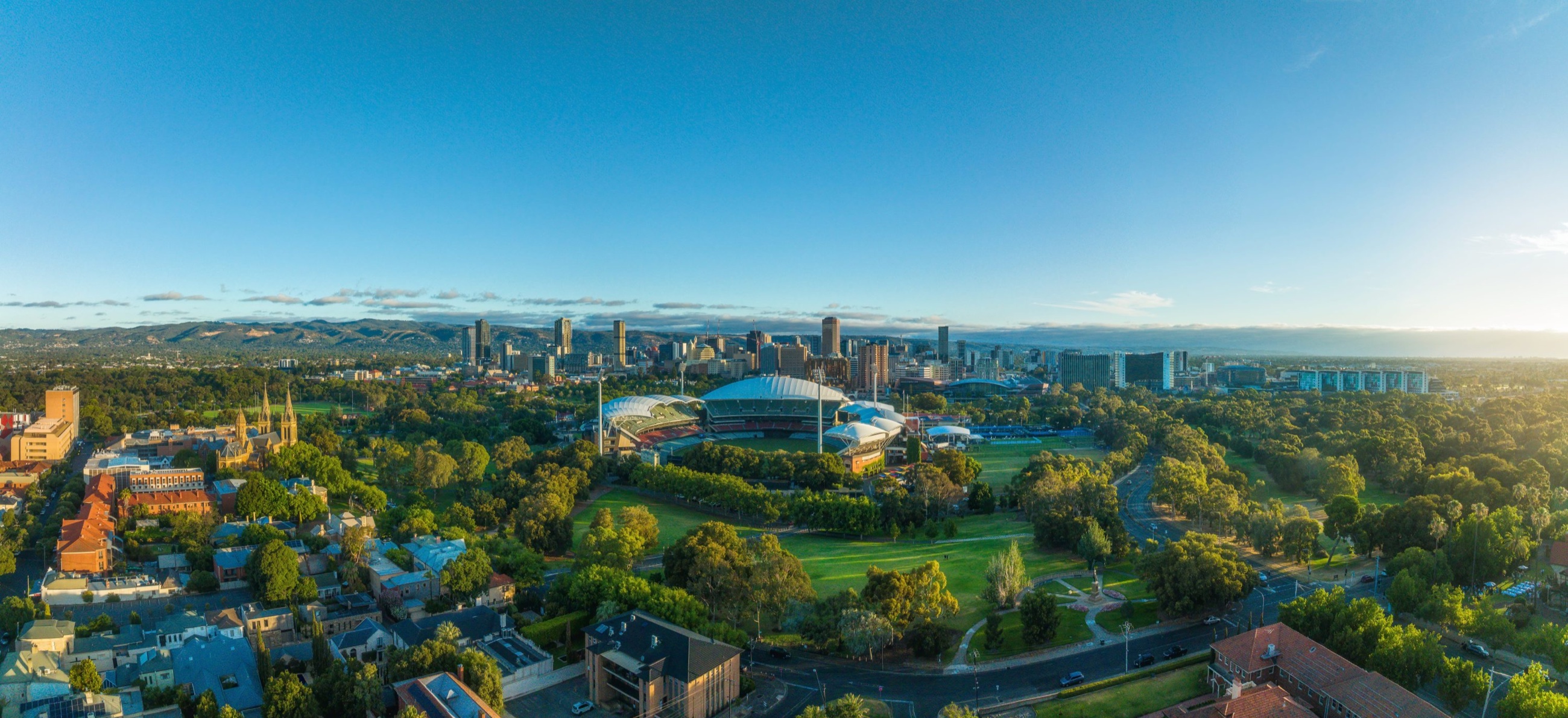 Adelaide Oval, surrounding parklands and Adelaide CBD skyline