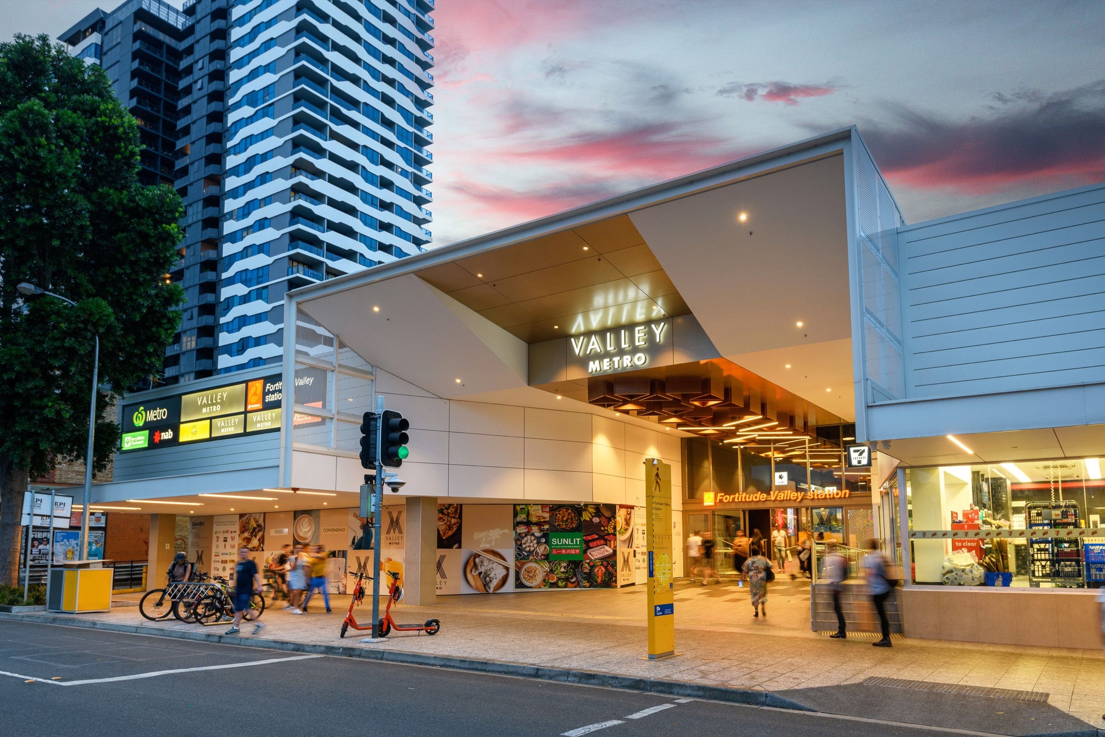 Valley Metro and Fortitude Valley railway station precinct in Brisbane